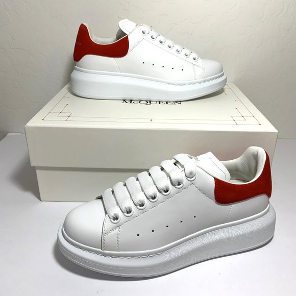 Alexander McQueen Oversized Sneakers Lace Up White Lust Red Size 37.5 US 7.5 - Picture 2 of 12